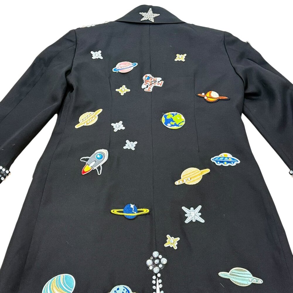 Vintage 1990s Space Appliqué Black Statement Coat - Picture 3 of 11